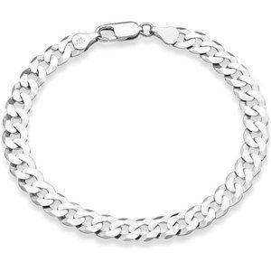 925 Sterling Silver Italian 7mm Solid Diamond-Cut Cuban Link Curb Chain Bracelet
